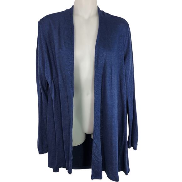 J Jill Womens Love Linen Open Front Lightweight Cardigan Size Small Blue Modest - Picture 1 of 10